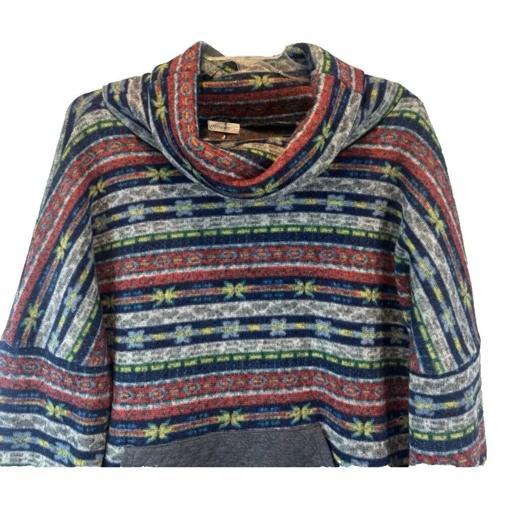 Andthewhy Colorful Southwest Aztec Western Print Cowlneck Womens Sweater L NEW‎